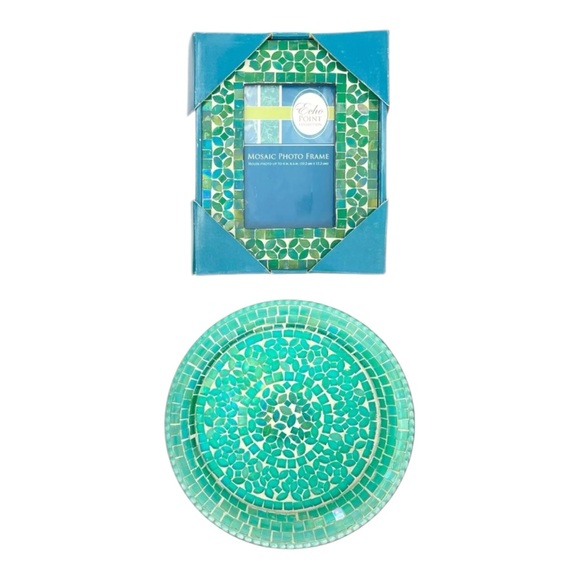 Vintage ECHO POINT Mosaic Glass Frame Plate 2 Piece Entryway Set Vanity Console - Picture 10 of 11